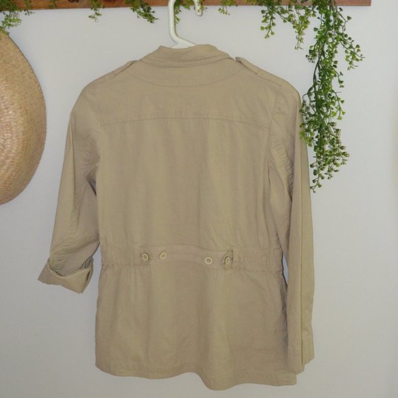 Chico's Tan Khaki Safari Blazer Linen Blend Stretch Pockets Womens Size 0 - Picture 8 of 12